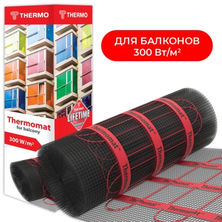 Комплект нагревательный мат для балконов и лоджий Thermomat BL 300 Вт/м² + терморегулятор Thermoreg TI-200 Design Black
